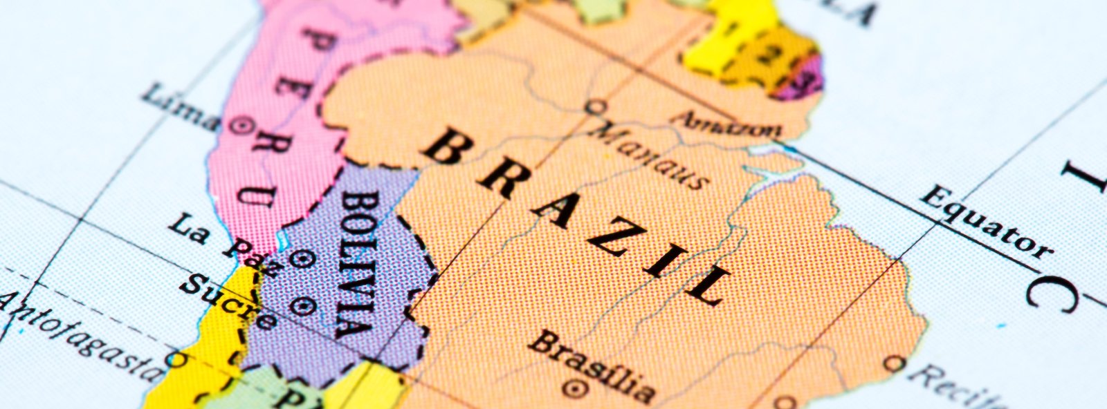 Map showing Brazil, Bolivia and Peru.