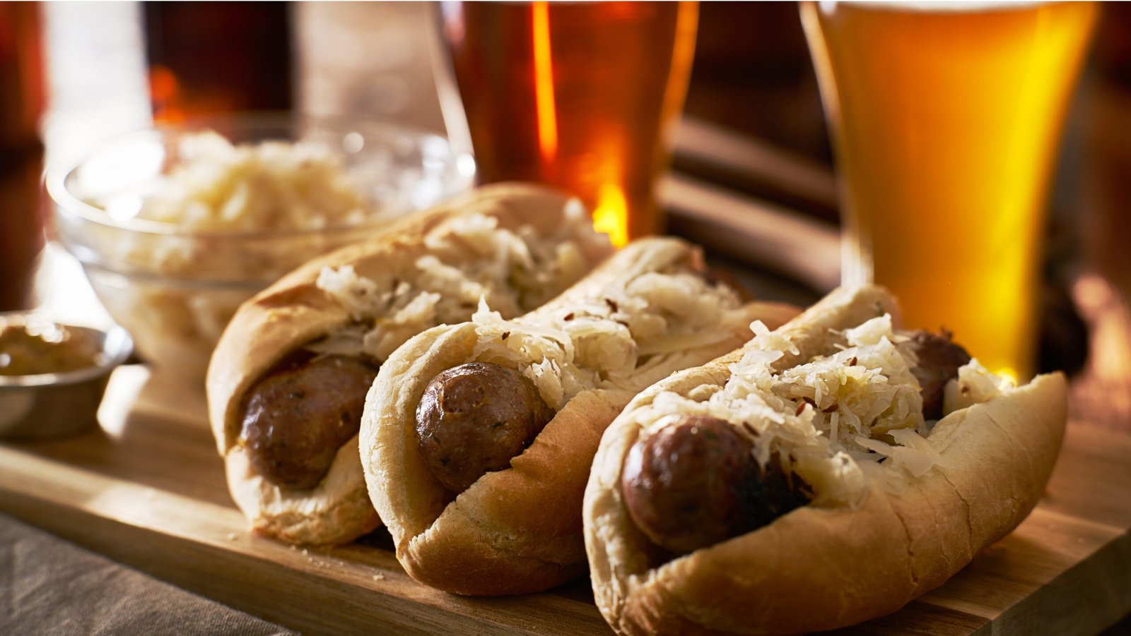 German Bratwursts and Sauerkraut with beer